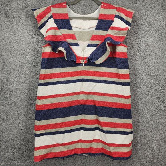 ASOS Womens Size 12 Bold Striped Patriotic V-Back Ruffle Accent Mini Shift Dress - Picture 7 of 12
